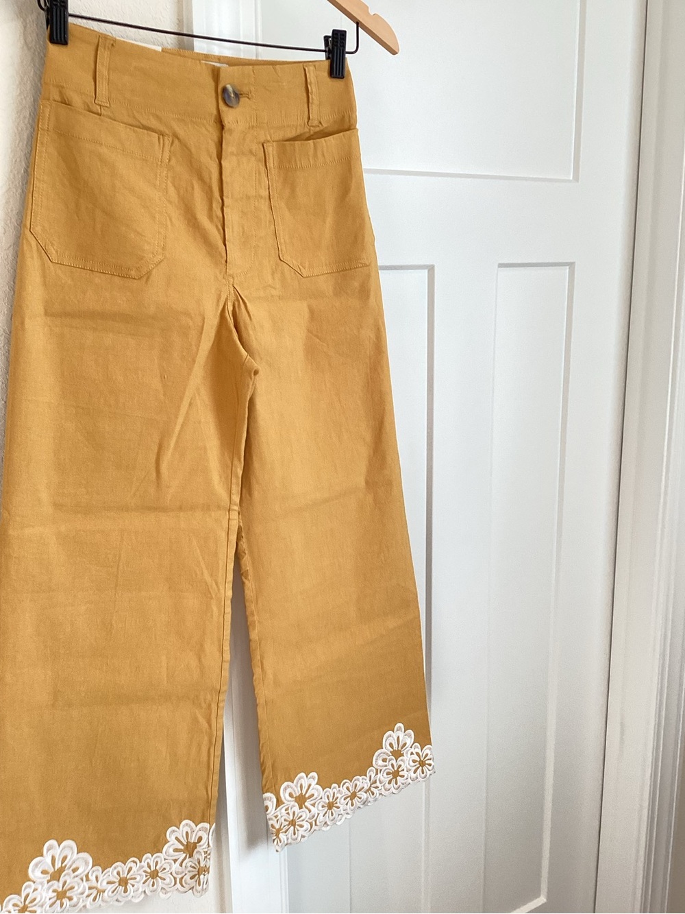 Anthropologie Colette Pants Maeve Embroidered Cropped Wide Leg High Rise New - Picture 5 of 11